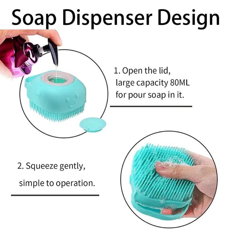 Silicon Bath Body Brush, Exfoliating Body Scurb Brush with Soap Dispenser, 2 in 1 Ultra Soft Bath Sponge Shower Brush and Body Massager