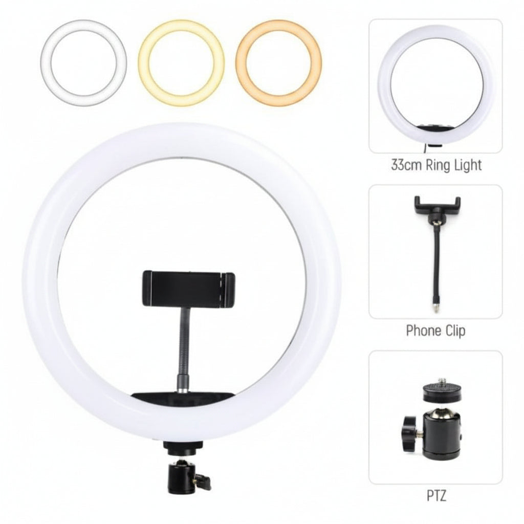 26 CM selfie LED Ring Light With Ball Head Mobile Holder 3 Colour Brightness with Dimm full option