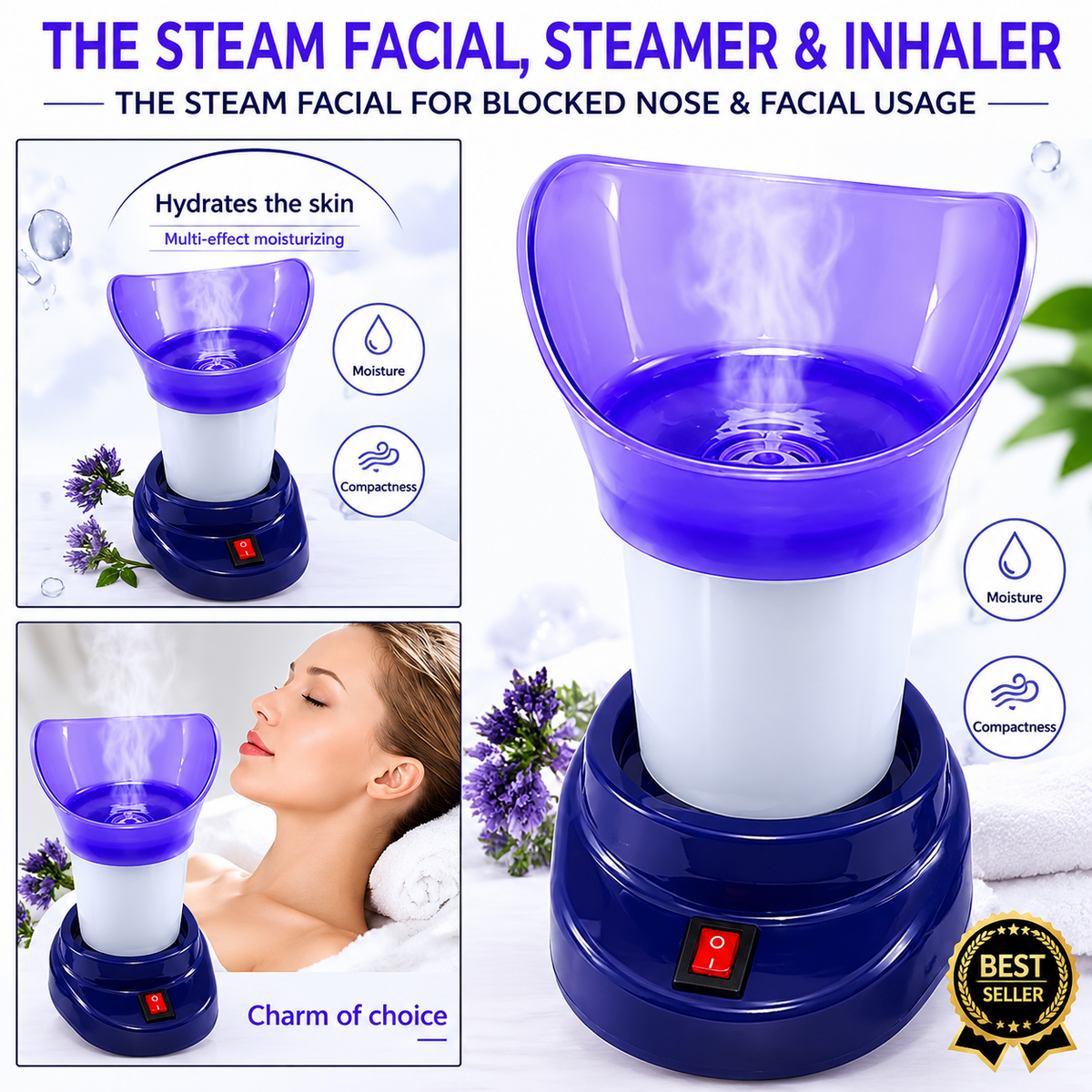 Shinon The Steam Facial, Steamer and Inhaler for Blocked Nose, 2 in 1 Massager Tool for Humidifying Multipurpose Usage