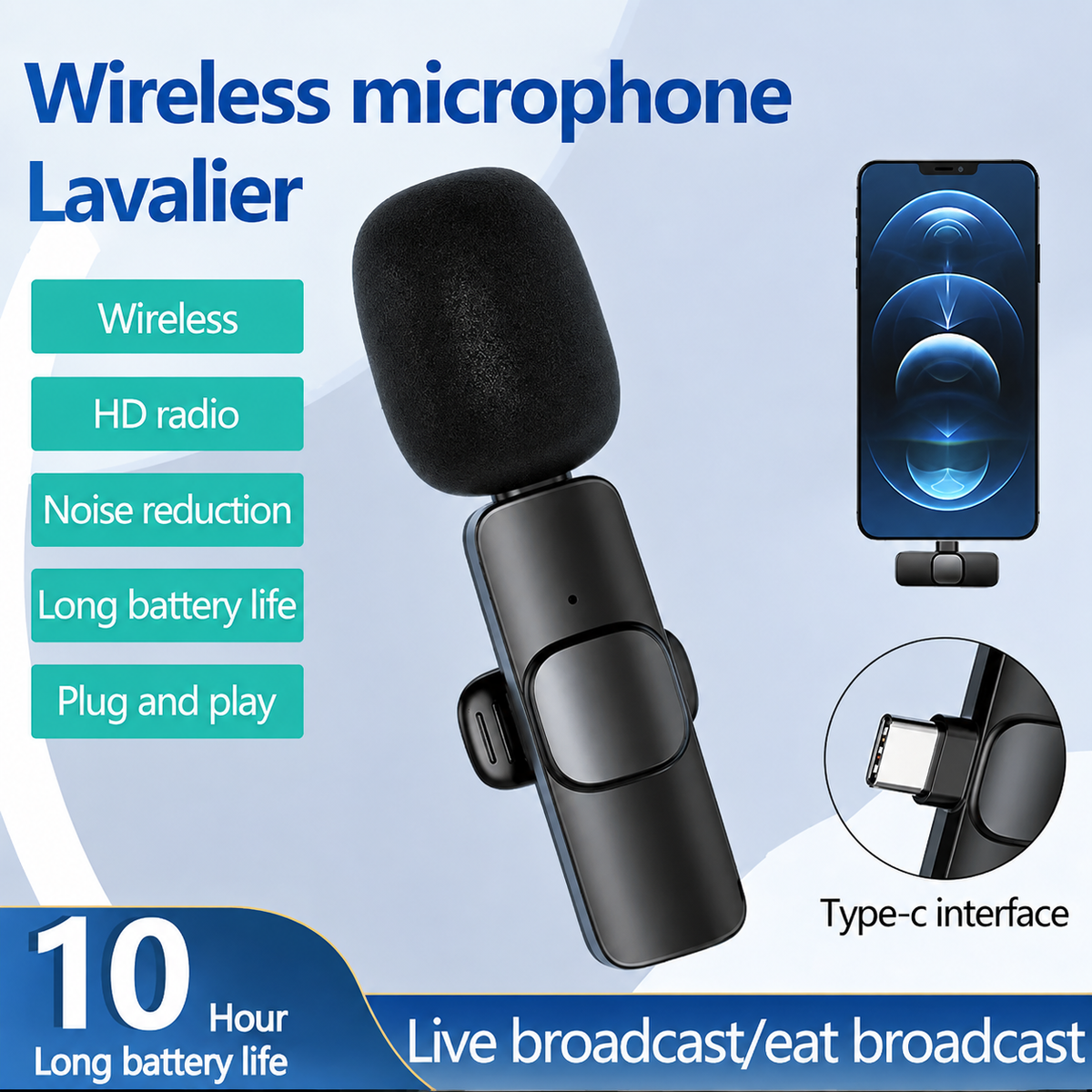 Wireless MIC K8 MICROPHONE Vlogging Mic with Microphone Accessories Video for Type C Android, IOS Lightining & 3.5mm Jack