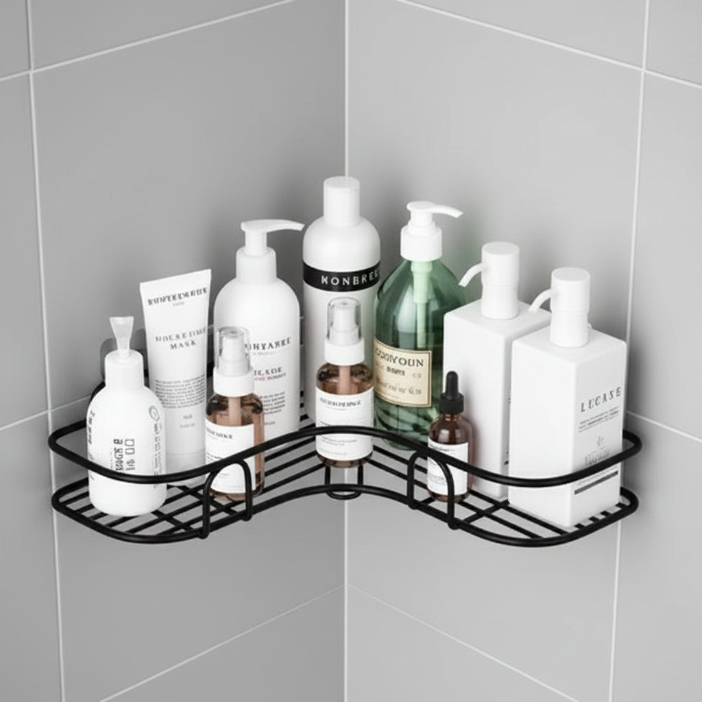 Bathroom Kitchen Punch Corner Frame Shower Shelf Wrought Iron Shampoo Storage Rack