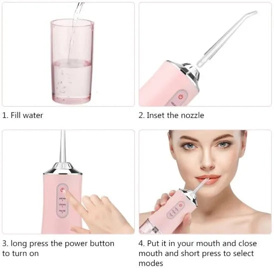 Portable Electric Oral Irrigator Rechargeable Dental Water Jet Cleaner for Fresh Breath Tooth for Deep Gum & Teeth Cleaning 4 Nozzles 3 Modes