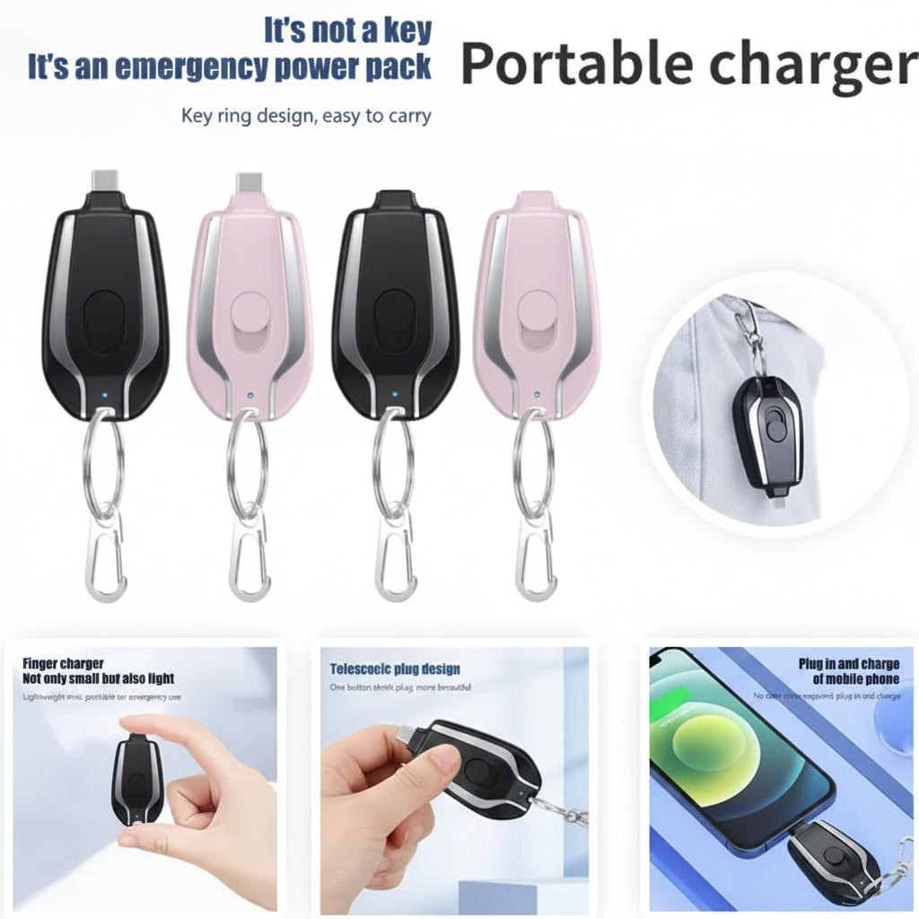 Android Keychain Phone Charger Emergency Power Banks Retractable Plug Power Fast Charging