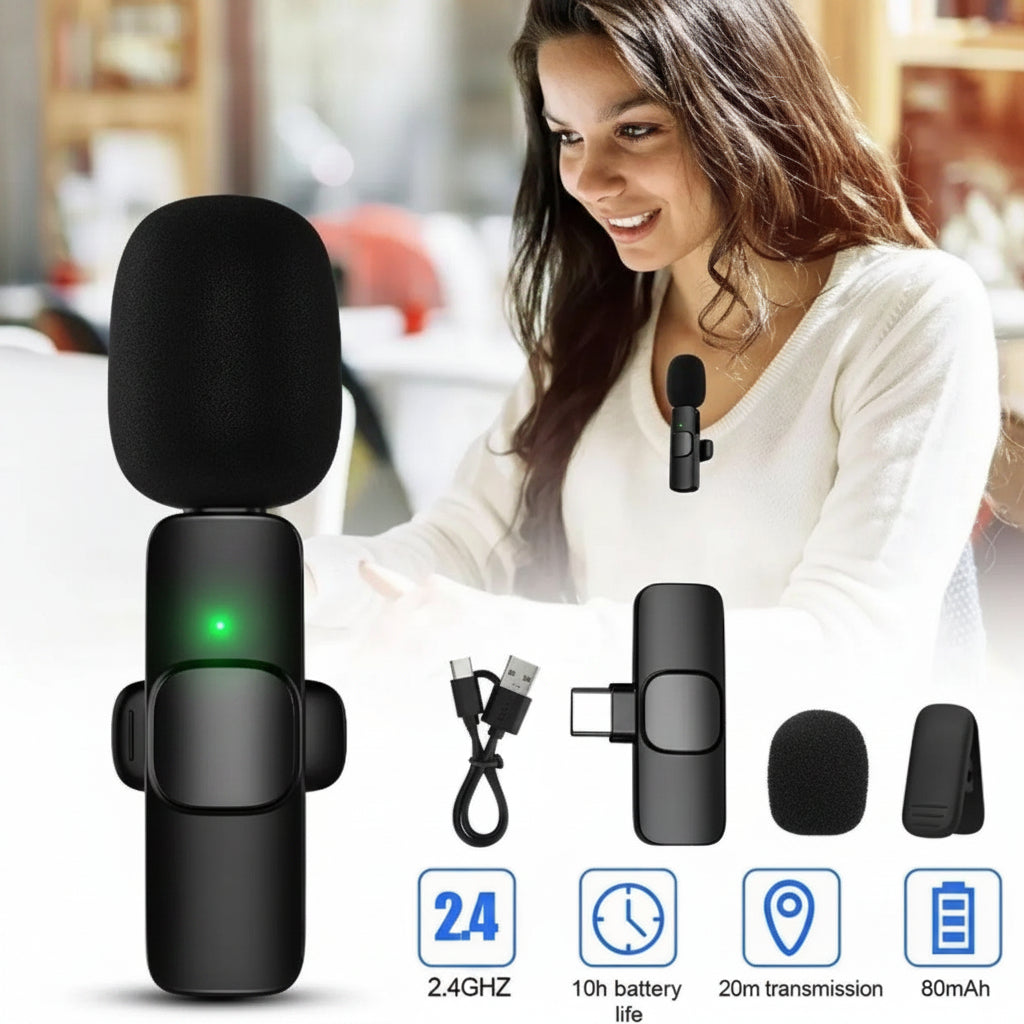 Wireless MIC K8 MICROPHONE Vlogging Mic with Microphone Accessories Video for Type C Android, IOS Lightining & 3.5mm Jack