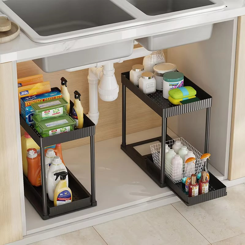 Multi-Functional Kitchen Shelf | Nail-Free Installation | Rust-Proof Carbon Steel Organizer | Waterproof & Strong Load-Bearing |