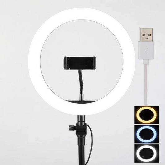 26 CM selfie LED Ring Light With Ball Head Mobile Holder 3 Colour Brightness with Dimm full option