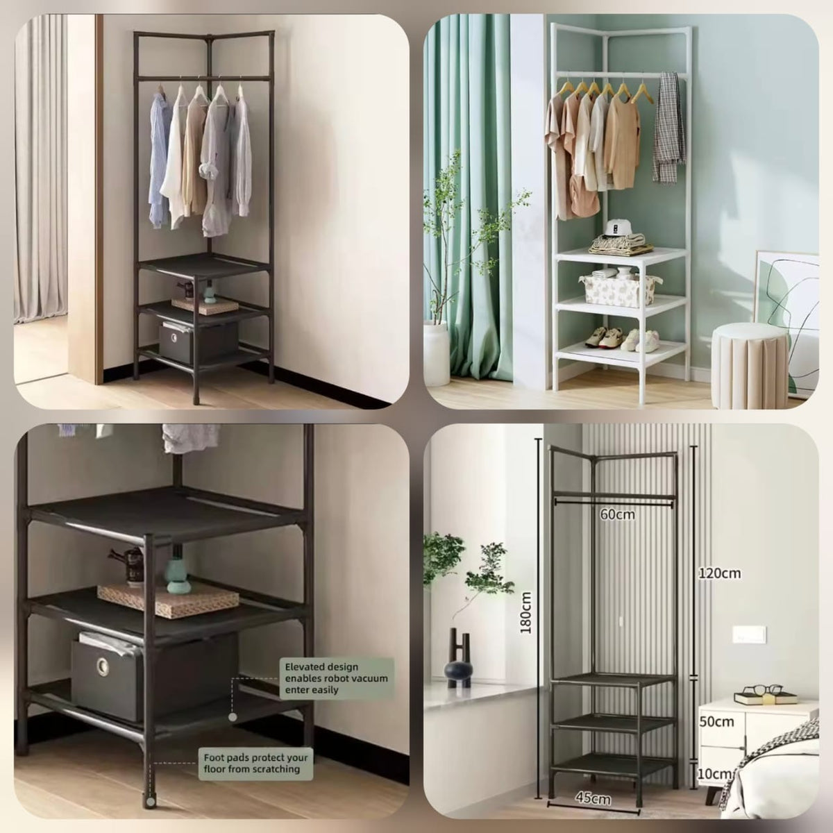 Multifunctional Corner Coat Rack | Nail-Free Installation | Space-Saving Coat & Storage Organizer | Waterproof & Durable | 3 Layers