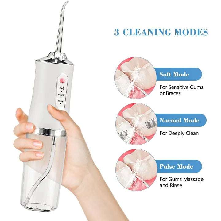 Portable Electric Oral Irrigator Rechargeable Dental Water Jet Cleaner for Fresh Breath Tooth for Deep Gum & Teeth Cleaning 4 Nozzles 3 Modes