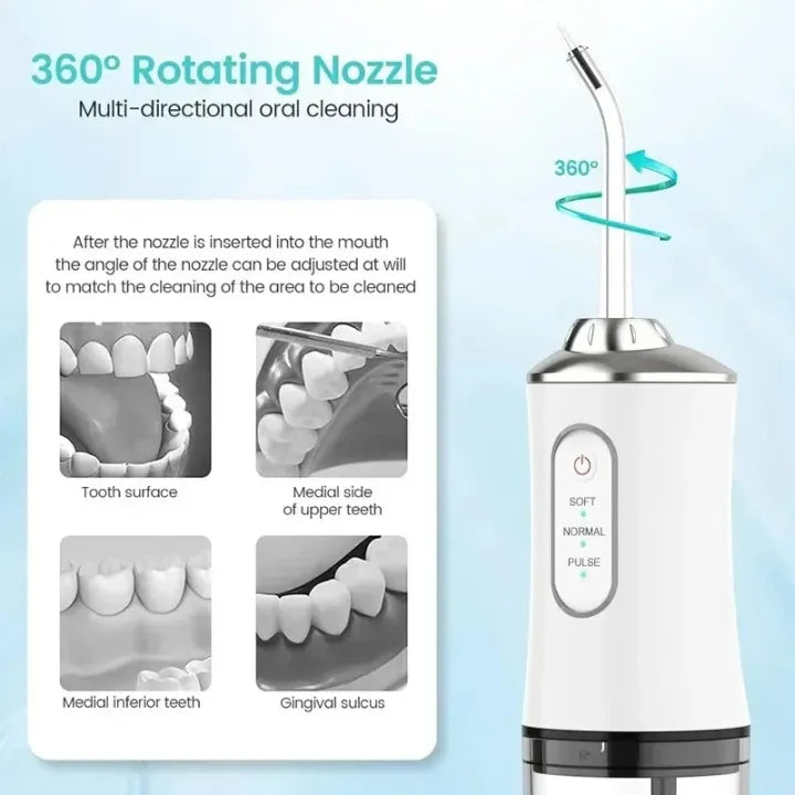 Portable Electric Oral Irrigator Rechargeable Dental Water Jet Cleaner for Fresh Breath Tooth for Deep Gum & Teeth Cleaning 4 Nozzles 3 Modes
